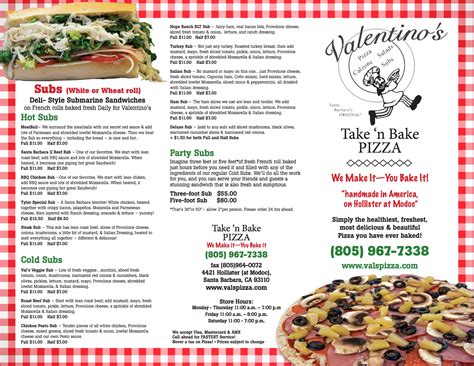 valentino's menu.